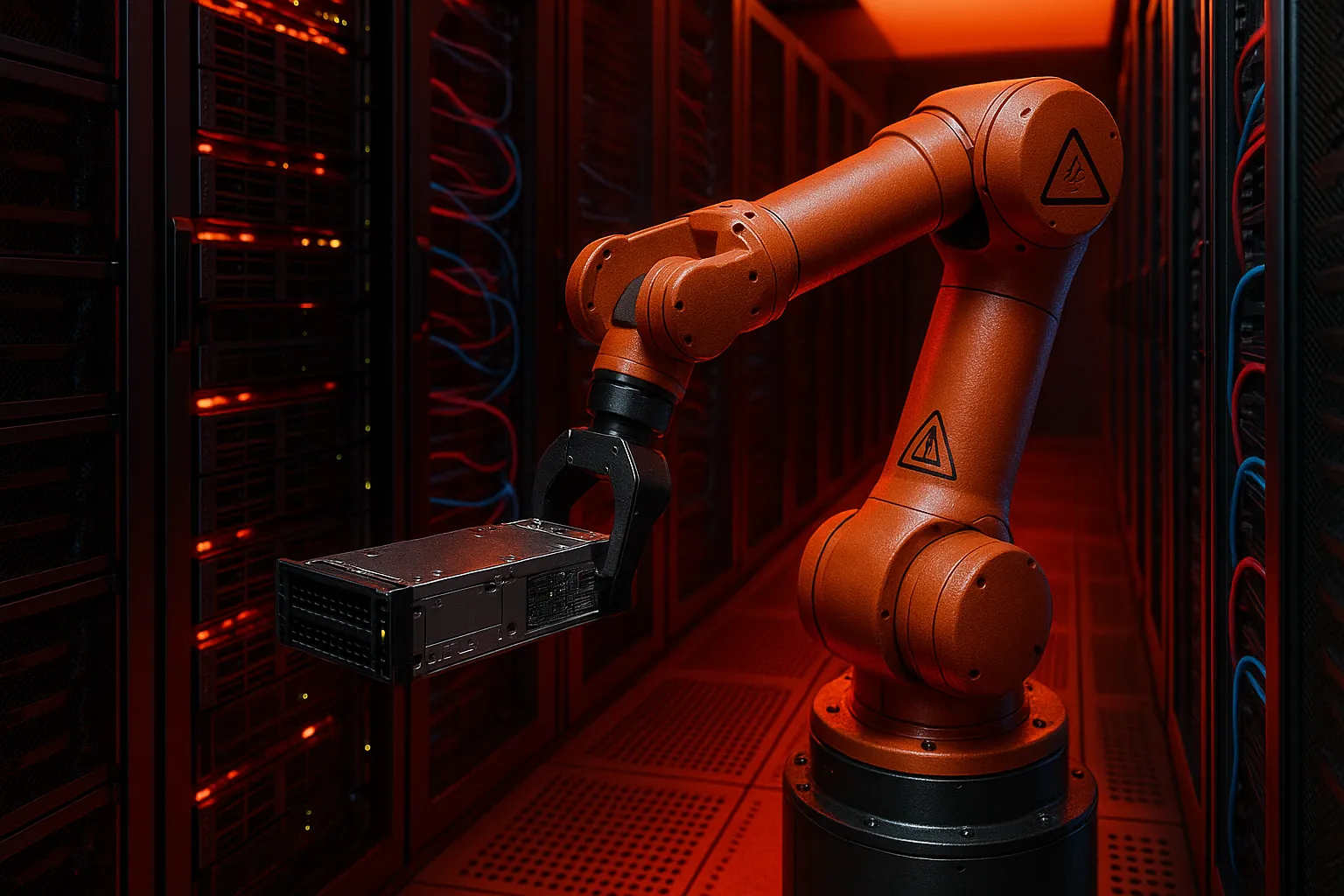 Robot removing server sled.
