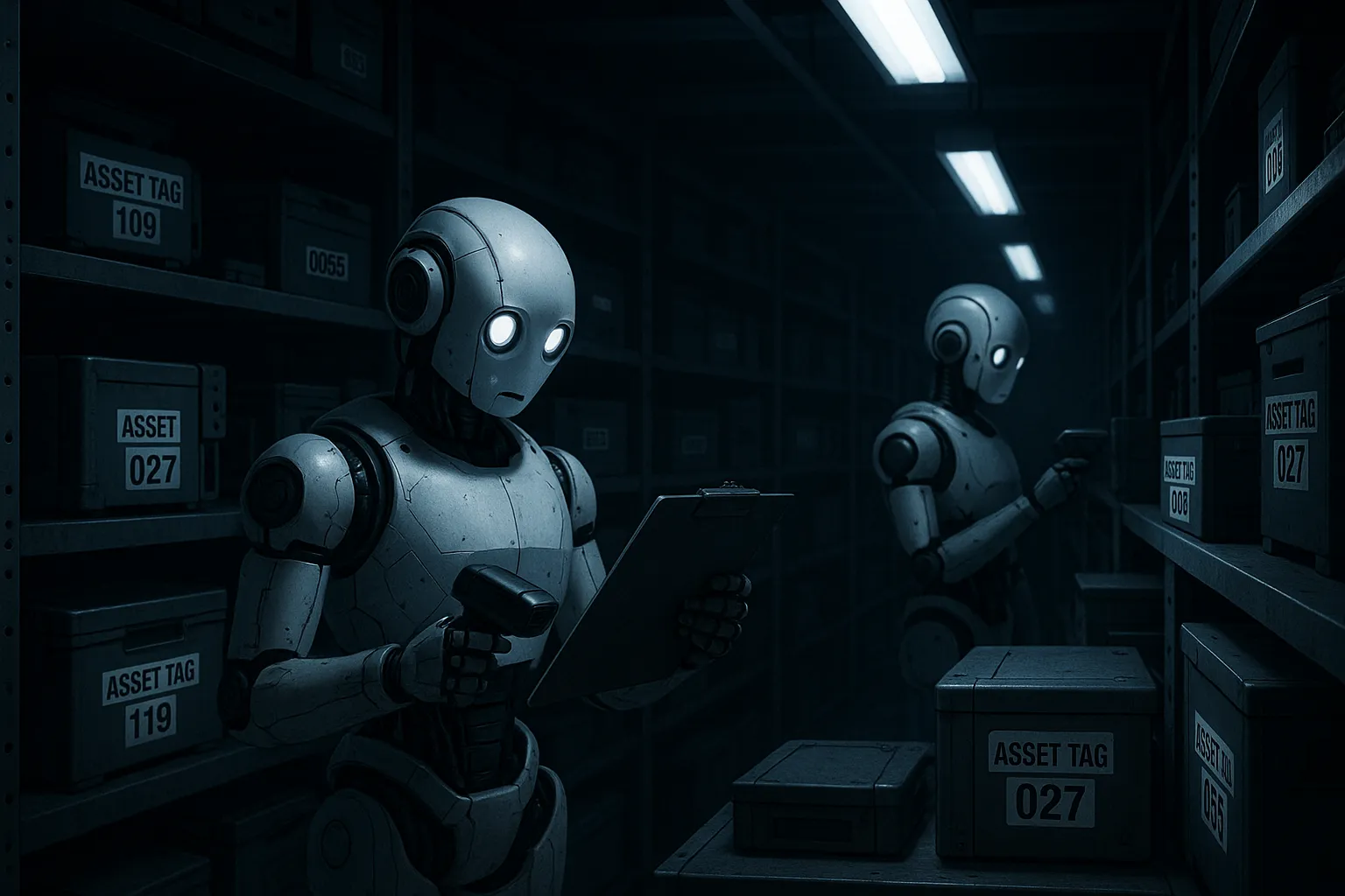 Robot navigating hot aisle autonomously.