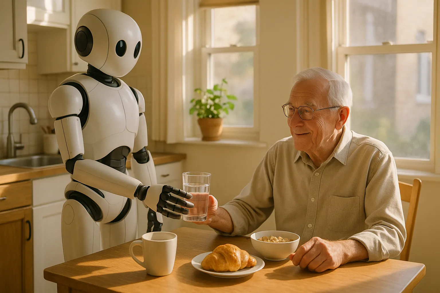 Robot fetching water for senior.