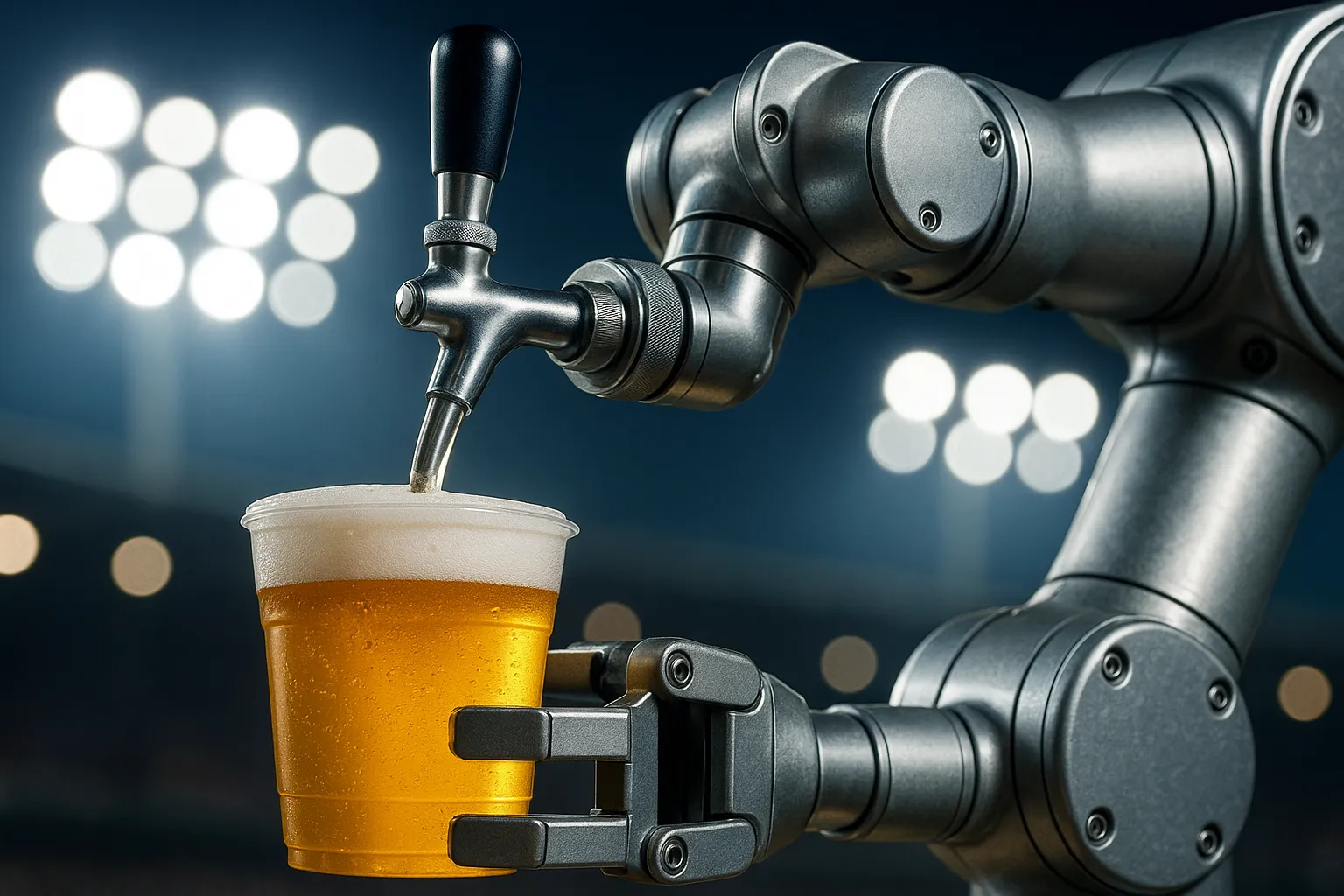 Robot delivering drinks in stadium.