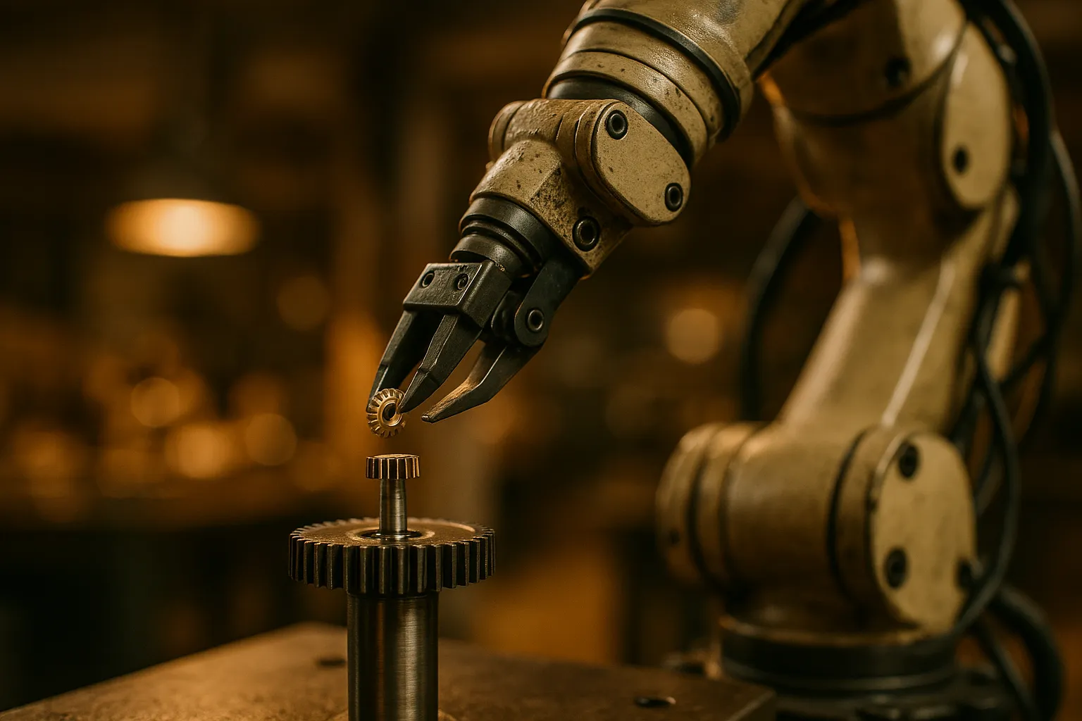 Robotic arms assembling a boutique product.