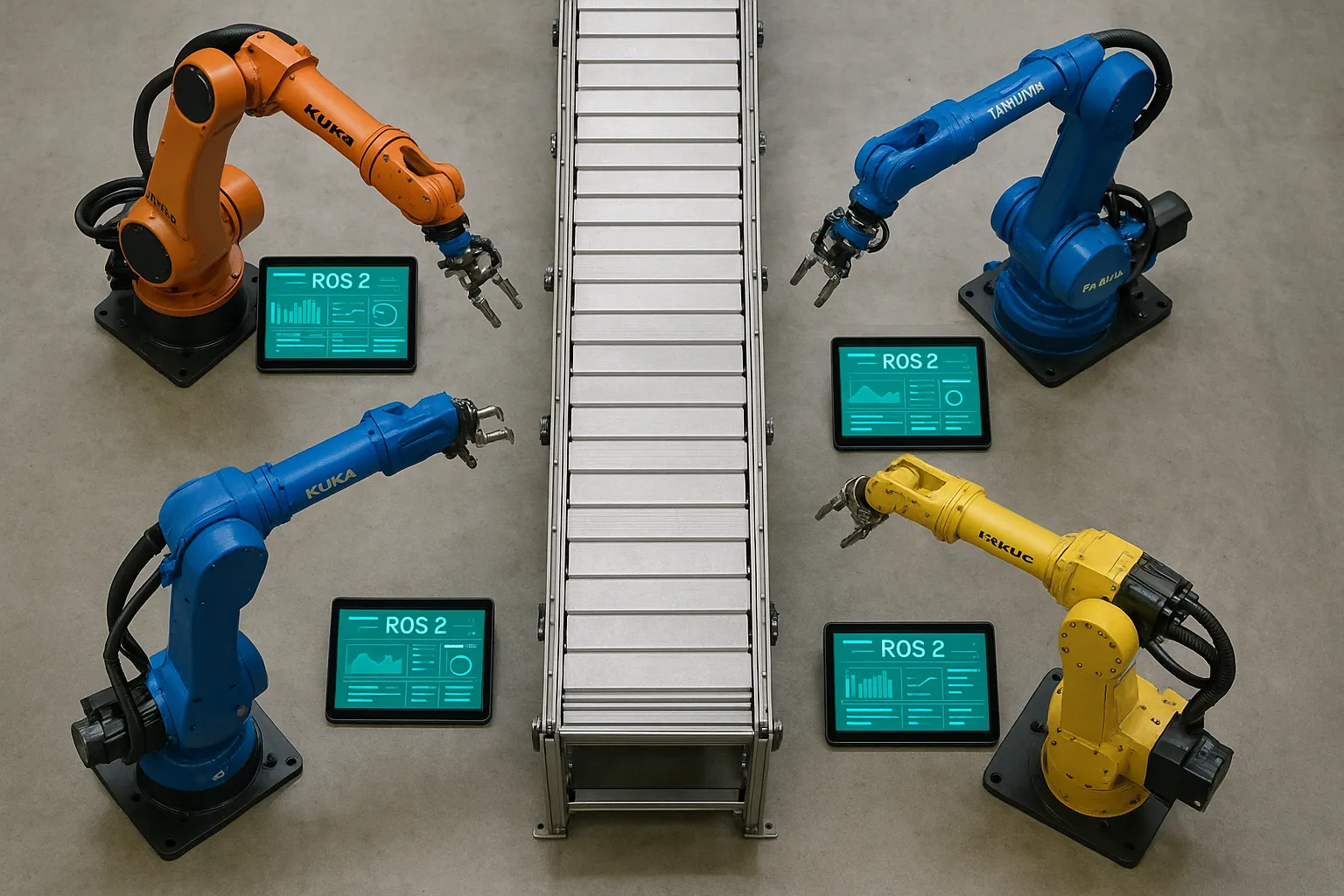 Tablet showing ROS 2 unified dashboard.