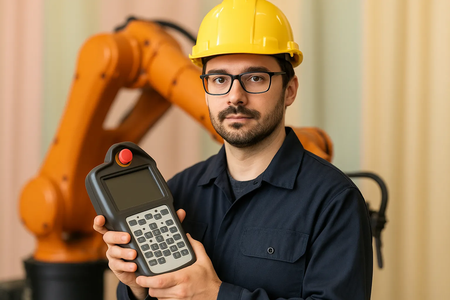 Technician re-tasking a legacy robot.