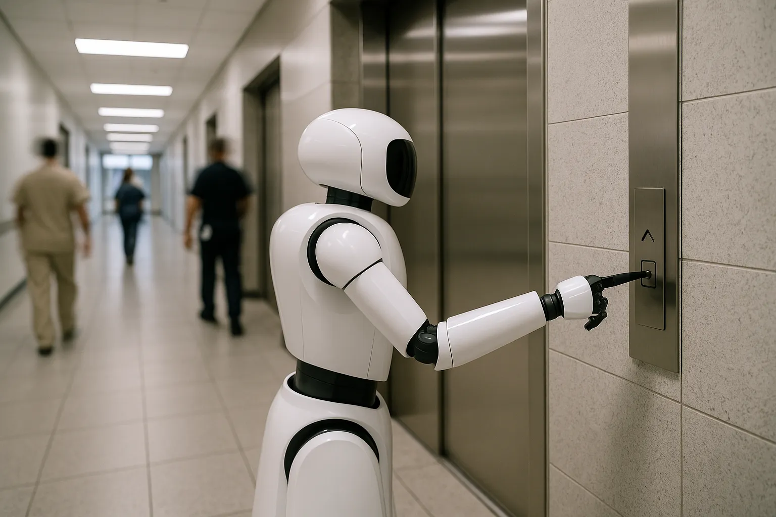 Robot autonomously calling an elevator.