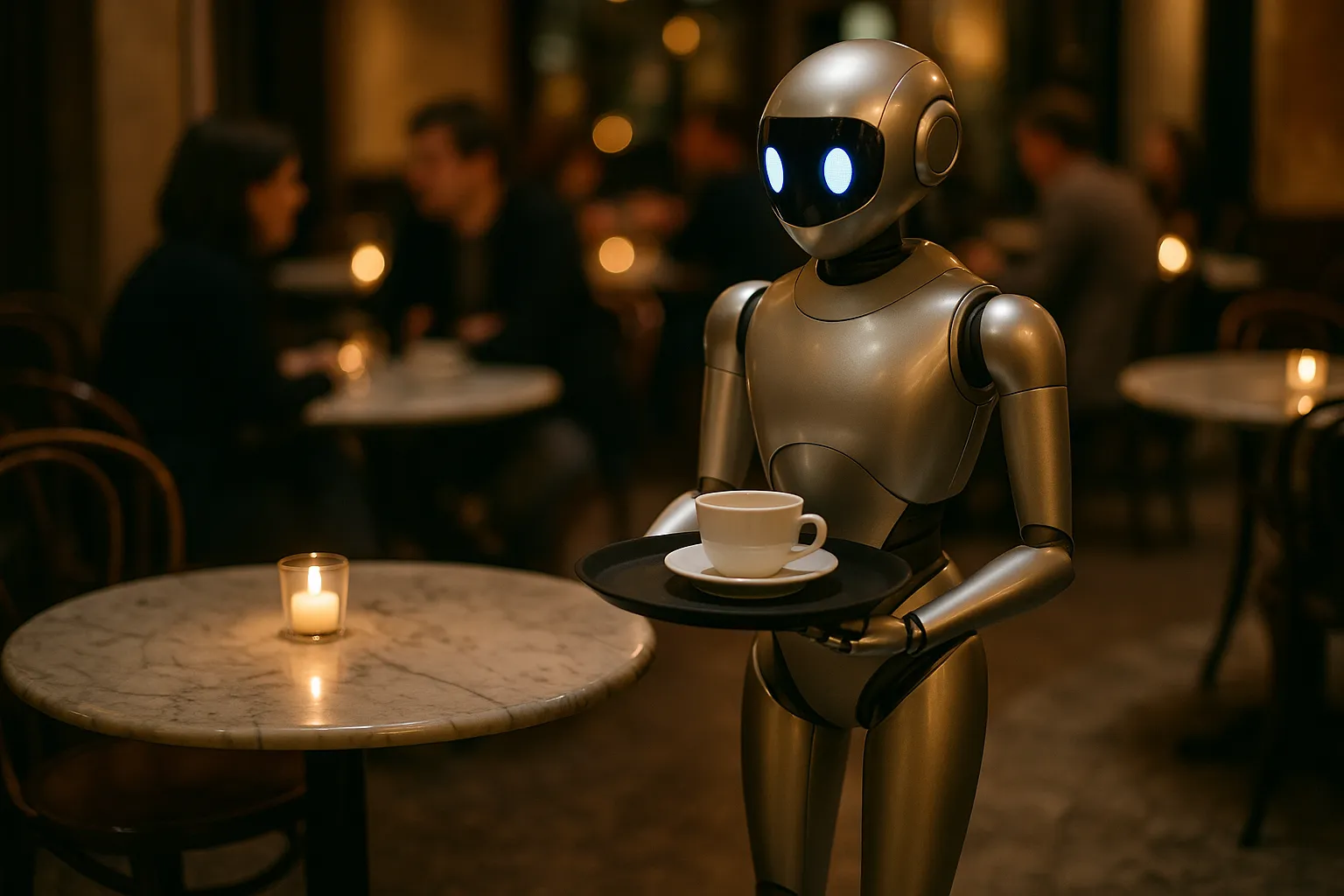 Robot delivering meals at a fine-dining venue.