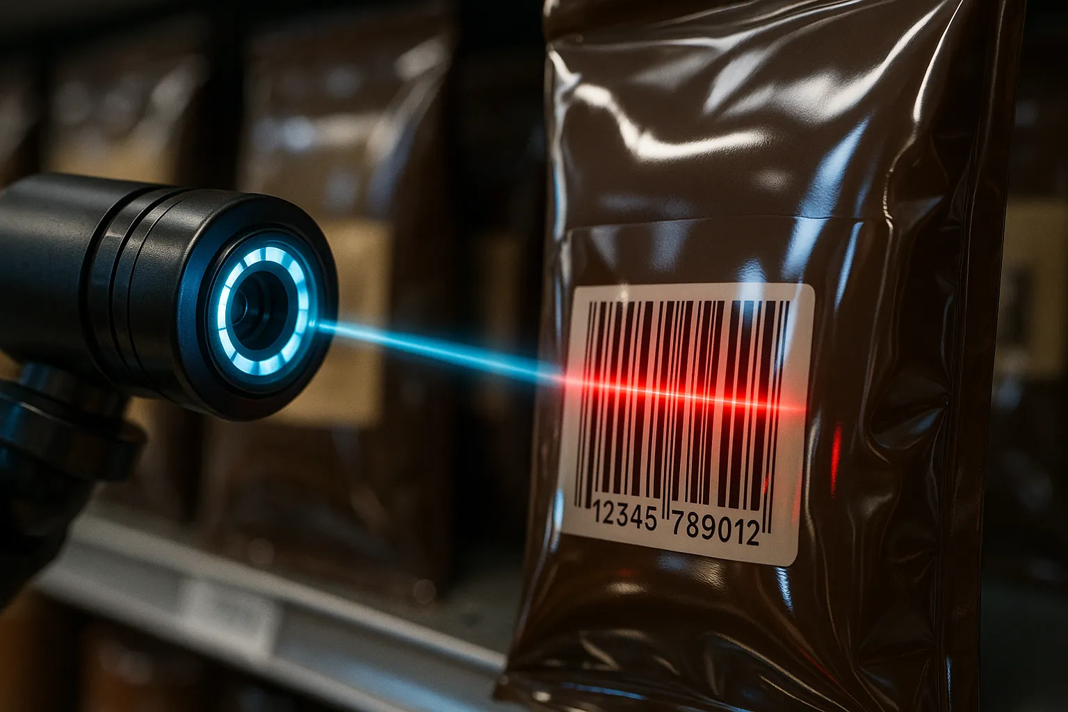 Robot scanning shelf inventory.