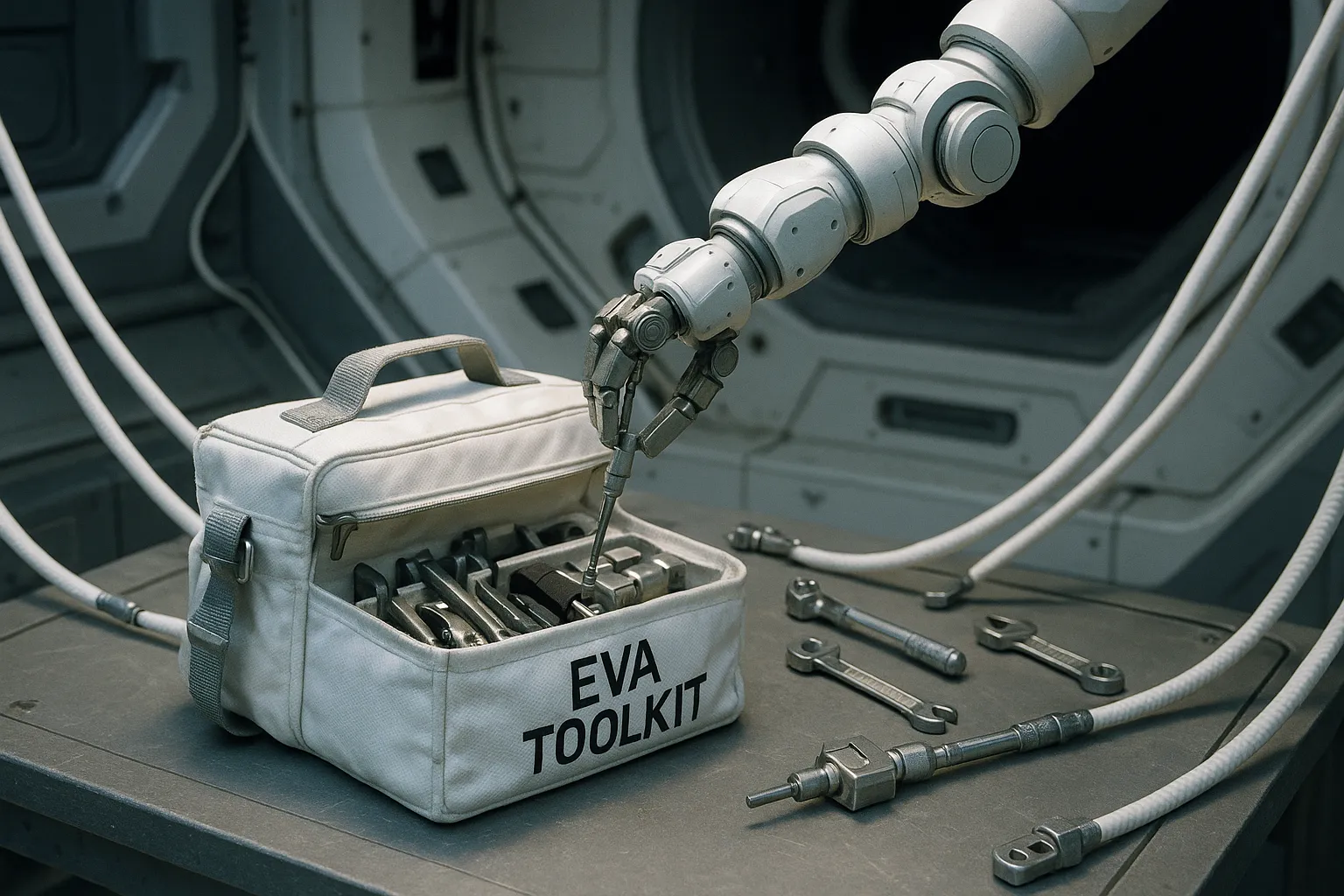 Manipulator servicing EVA toolbox.